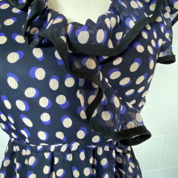 H&M Navy Black and White Dot Dress Flutter Sleeves - Picture 3 of 12